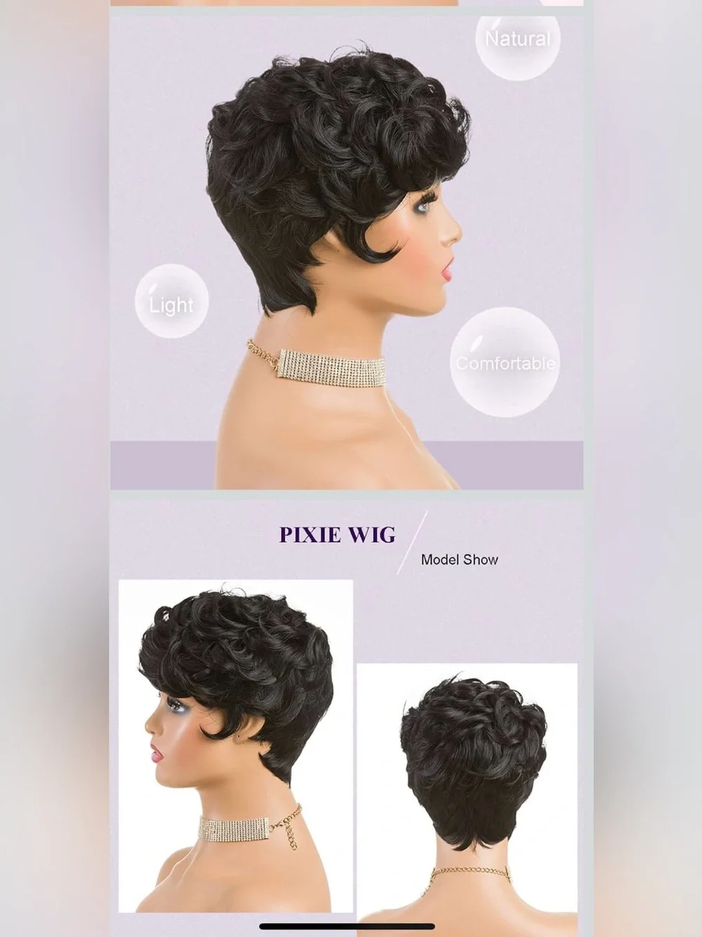Short Curly Pixie Wig Black With Bangs